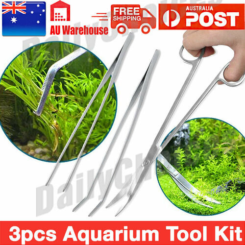 3PCS Aquarium Tool Kit Aquatic Plant Tweezers Scissors Spatula Fish Tank AU