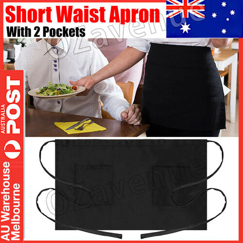 Black Short Waist Apron with Pocket Kitchen Chef Waiter Half Waist Aprons