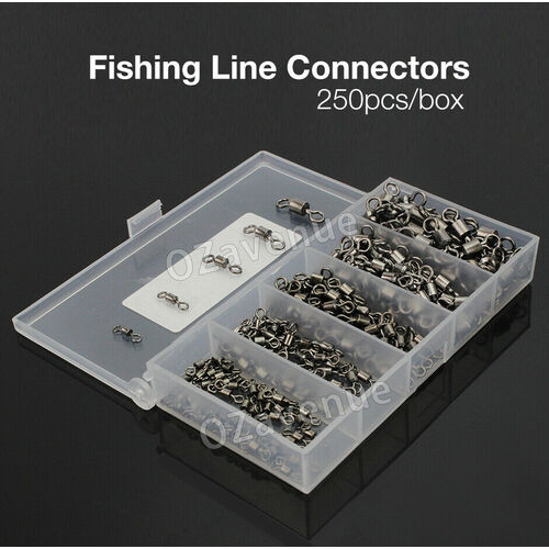 250PCS/Box Fishing Ball Bearing Swivels Solid Ring Hooks Connectors Tackle Tools