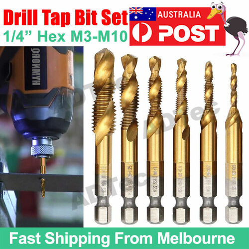 6x 12x Drill Tap Countersink Deburr Set Metric Combination Drill Tap Bit M3-M10