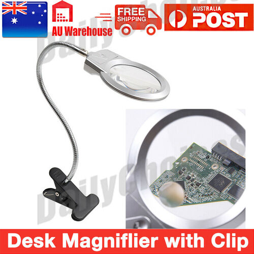 Large Lens Lighted Lamp Desk Magnifier Magnifying Glass with Clamp LED Light AU