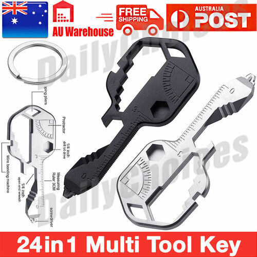 24 in 1 Multi-tool Key Shaped Pocket Keychain Bottle Opener Wrench Ruler Tools A