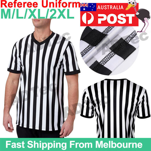 New Men Large Umpire Referee V Neck Shirt 100% Polyester Black/White S Sleeve