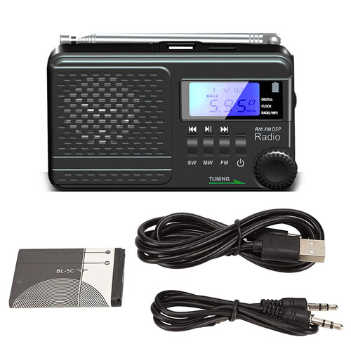 Portable AM/FM/SW Rechargeable Radio - MP3 Supports USB Flash Drive & Micro SD