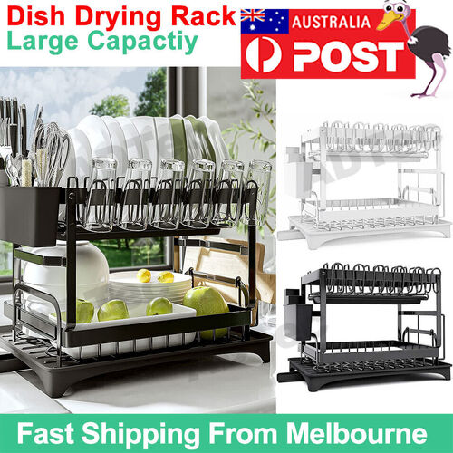 Large Dish Drying Rack Plate Drainer Cutlery Holder Kitchen Organizer Storage