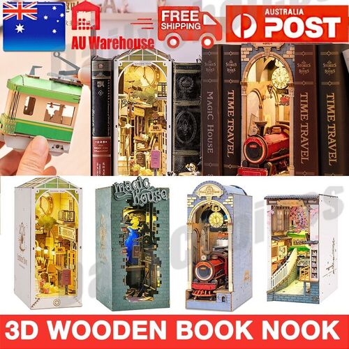 2023 3D Wooden DIY Miniature House Book Nook Miniature Kit Toy Dollhouse AU