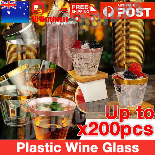 100 200 Disposable Plastic Wine Glass Champagne Glasses Drink Cup Cocktail Party