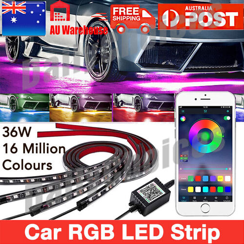 4x RGB Car LED Under Underglow Underbody Strip Neon Lights Kit APP Music Control